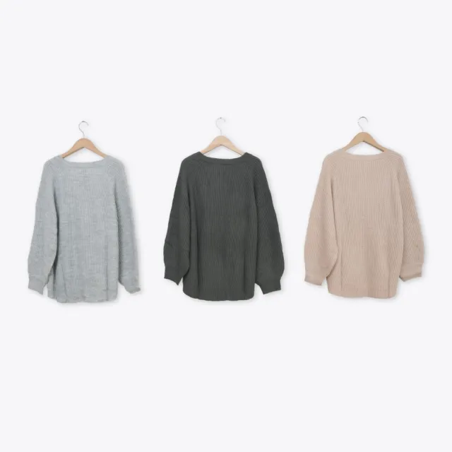 【MOSS CLUB】寬鬆V領坑條針織上衣(粉 綠 灰/魅力商品)