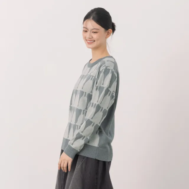 【MOSS CLUB】兔影隨形撞色羅紋針織上衣(綠 卡/魅力商品)