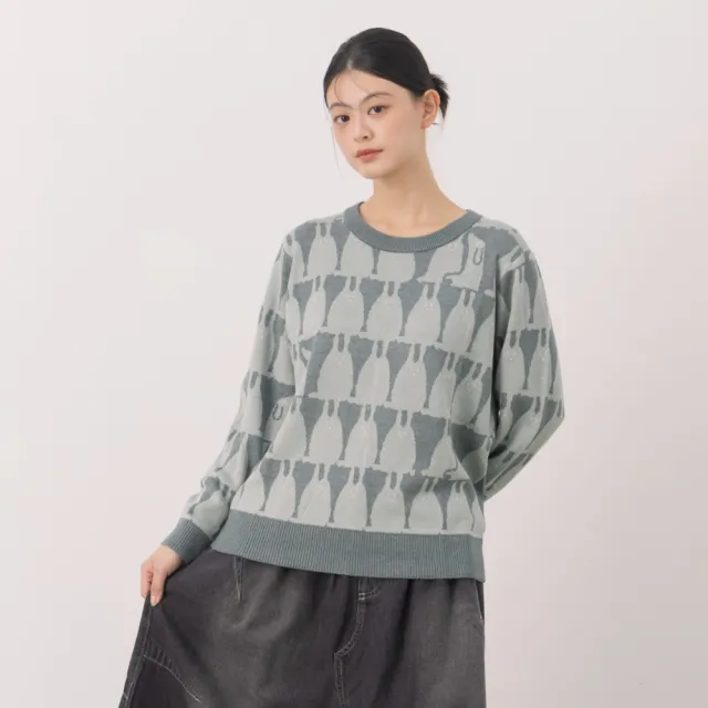 【MOSS CLUB】兔影隨形撞色羅紋針織上衣(綠 卡/魅力商品)