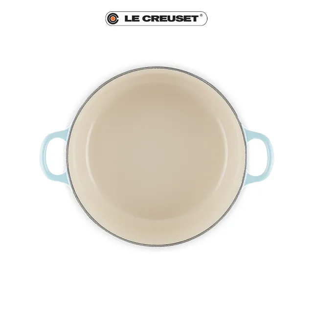 【Le Creuset】琺瑯鑄鐵鍋圓鍋24 cm(水漾藍-鋼頭-內鍋白)