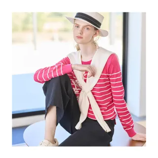 【en-suey 銀穗】柔美花朵條紋長袖線衫-女