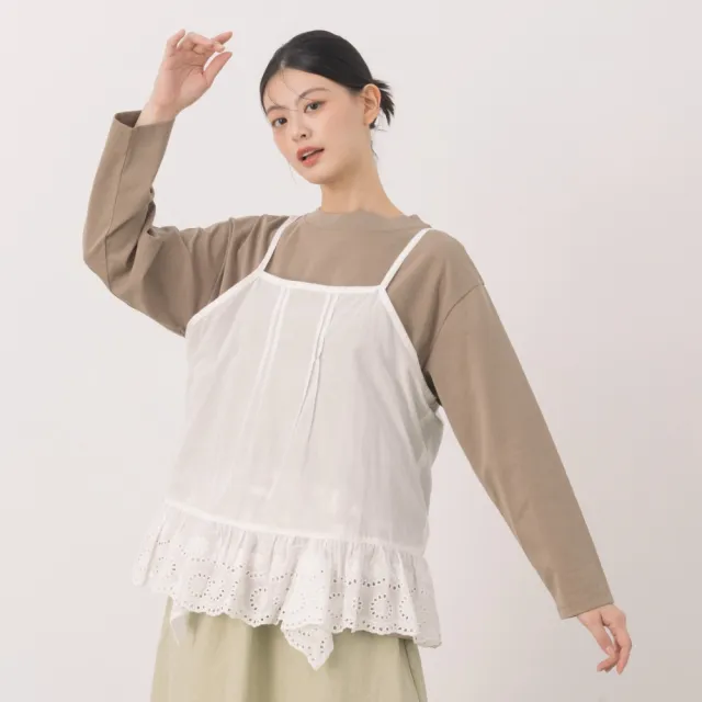 【MOSS CLUB】肩帶可調整下襬蕾絲短版背心(黑 白/魅力商品)