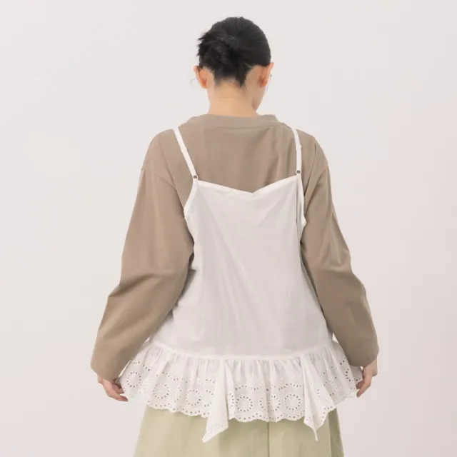 【MOSS CLUB】肩帶可調整下襬蕾絲短版背心(黑 白/魅力商品)