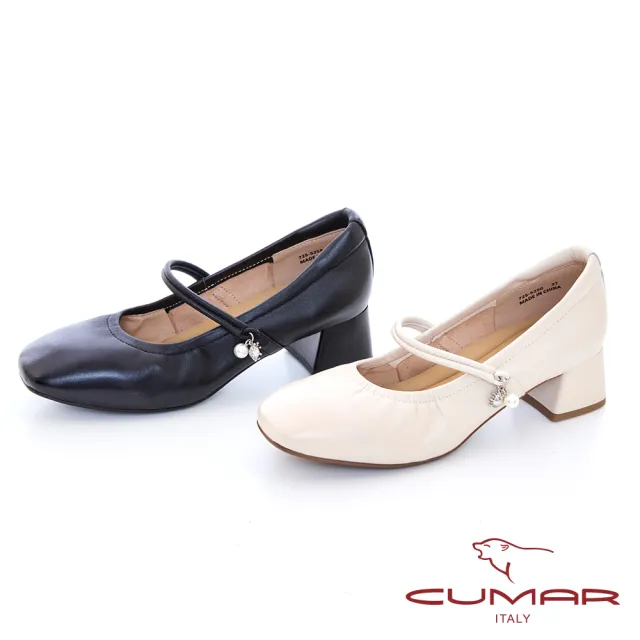 【CUMAR】芭蕾舞鞋瑪莉珍粗跟鞋(米色)