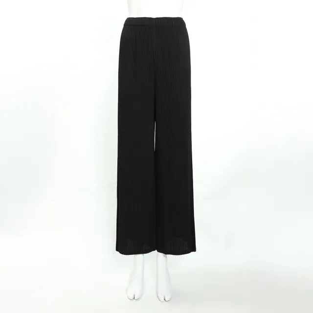 【ILEY 伊蕾】高彈修身寬壓褶OL直筒長褲(黑；M-2L；1253366702)
