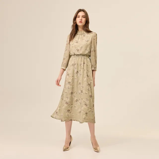 【ILEY 伊蕾】古典荷葉領精緻雪紡長洋裝(杏;M-XL;1253027454)