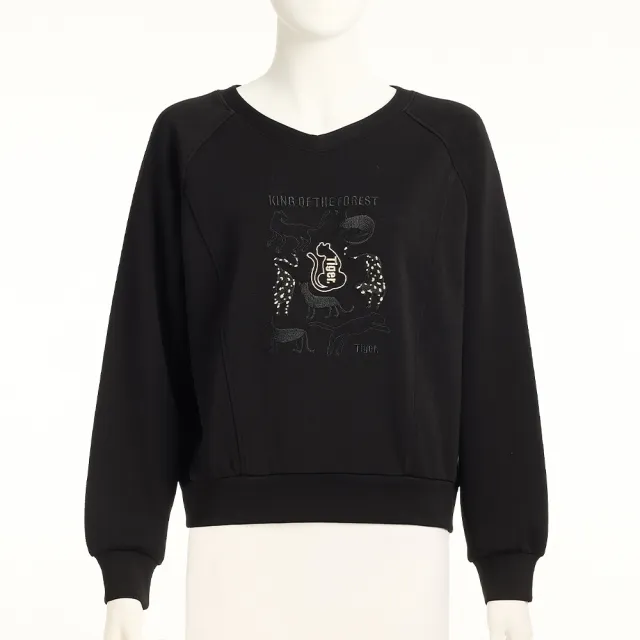【ILEY 伊蕾】動物刺繡縲縈空氣層大學T(黑；M-2L；1253691002)