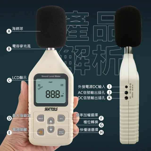 【精準科技】分貝儀 噪音計 噪音檢測 高感度分貝器 噪音管制量 音頻分析儀 噪聲計 環保局(550-SLM1358)