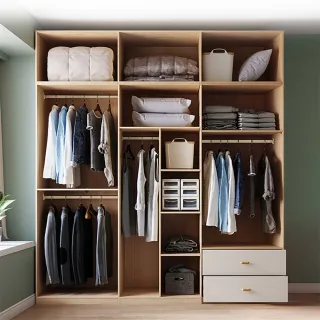 【hoi! 好好生活】預購50天★林氏木業北歐簡約六門雙抽衣櫃 MJ18D-原木色 附頂櫃