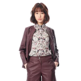 【KeyWear 奇威名品】紅色仿皮花紋裡布夾克