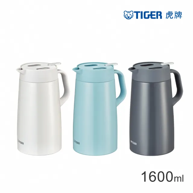 【TIGER 虎牌】按壓式不鏽鋼真空保溫壺1600ml(PWO-A160大容量保溫瓶/桌上提倒壺)