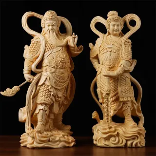 【KT DADA】韋陀佛像 崖柏木 雕刻 木雕 左右護法 供奉佛堂擺設 佛像擺件 關公珈藍