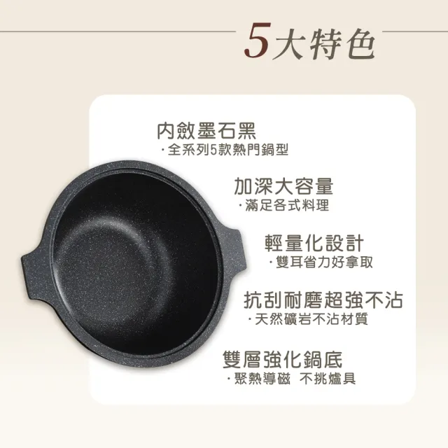 【Queen Chef】英國製 礦岩鑄造鈦合金大理石不沾鍋(32cm 萬用湯鍋燉鍋火鍋 IH適用)
