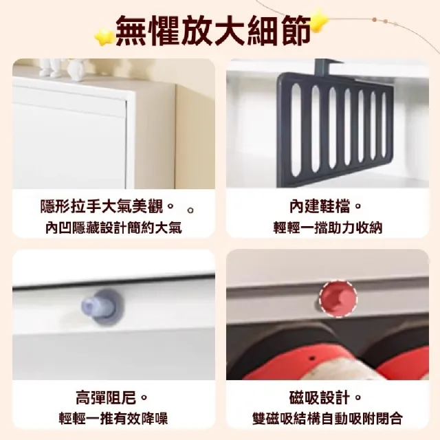 【臻品購】簡約現代輕奢風鞋架(門口極小窄壹體靠牆入戶玄關鞋架 鋼制家用鞋櫃 四層10cm超薄翻鬥鞋櫃)
