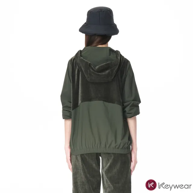 【KeyWear 奇威名品】異材質拼接連帽長袖上衣
