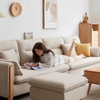 【hoi! 好好生活】預購60天★YW閑余實木框仿棉麻大三人沙發2.5M 砂礫白 Y00H19