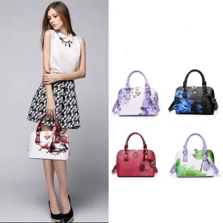 【Sp house】古風優雅印花貝殼手提斜背側肩包(5色可選)