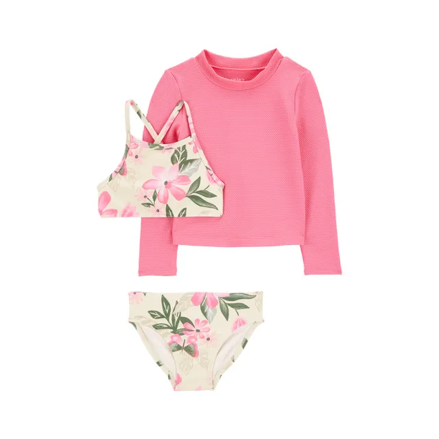 【Carter’s】UPF 50+ 海灘公主嬰兒3件組防曬泳衣〔防曬上衣/泳褲〕(原廠公司貨 童裝 兒童泳衣 嬰兒泳裝)