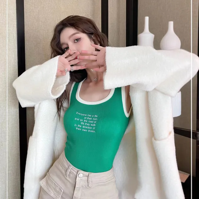 【amica】知性英倫撞色德絨背心(保暖背心 保暖小可愛 撞色背心 寬肩背心 加絨背心 托胸 無鋼圈內衣)