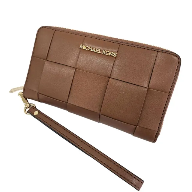 【Michael Kors】MK 編織造型純素皮革拉鍊手拿長夾禮盒(送禮)