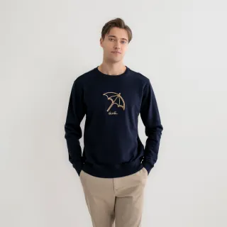 【Arnold Palmer 雨傘】男裝-立體凸繡大傘LOGO長袖大學T(藏青色)