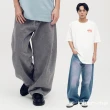 【plain-me】男女款 打褶闊腿牛仔褲 PLN3819-252(水洗藍 丹寧 長褲 牛仔褲 寬褲 休閒長褲 落地褲)