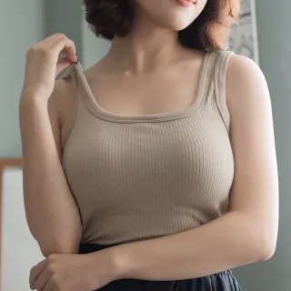 【amica】暖光華夫格寬肩固杯小可愛(方領背心 內搭背心 小背心 無縫小可愛 華夫格 長版背心 固定罩杯)