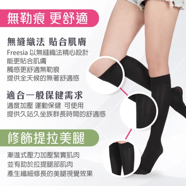 【Freesia】彈性壓力襪-包趾小腿襪X2雙組(200D-運動襪/彈性襪/束腿襪/塑腿襪/美腿襪/台灣醫療級大廠製造)