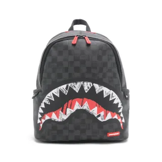 【SPRAYGROUND】雙拉鍊隔層手刷感棋盤格鋸齒鯊後背包(黑色)