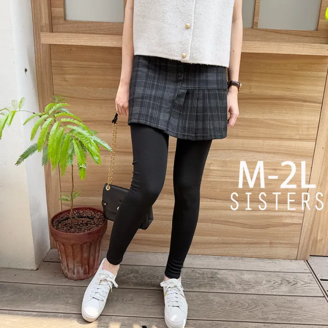 【SISTERS】格紋短裙內磨毛顯瘦假兩件式內搭褲/M-2L(女下著/保暖褲/女褲子/短裙/磨毛/顯瘦)
