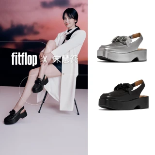 【FitFlop】F-LUMA 串珠鏈條皮革露跟樂福鞋-女(黑色)