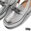 【FitFlop】F-LUMA 串珠鏈條皮革露跟樂福鞋-女(黑色)
