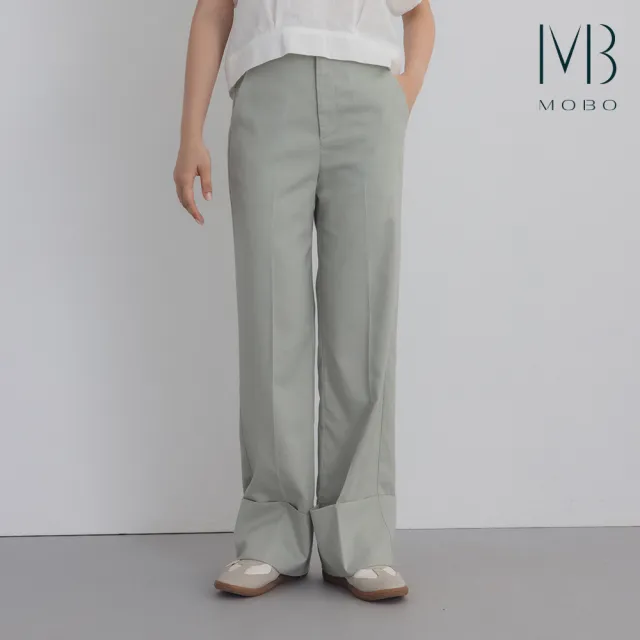 【MO-BO】棉麻挺版反摺直筒褲