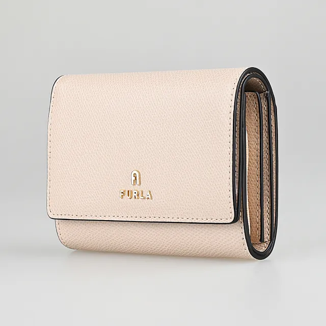 【FURLA 芙拉】FURLA Camelia 字母鍍金LOGO牛皮9卡按釦中夾(芭蕾粉紅)