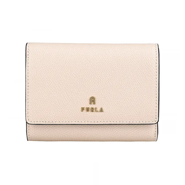 【FURLA 芙拉】FURLA Camelia 字母鍍金LOGO牛皮9卡按釦中夾(芭蕾粉紅)