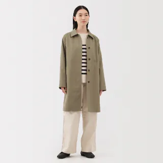 【MUJI 無印良品】女撥水加工折領大衣(米色/暗藍)