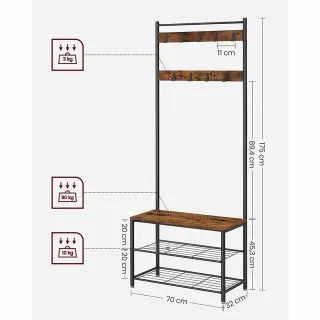 【hoi! 好好生活】VASAGLE 工業風玄關0.7M衣帽鞋架-鐵銹棕 HSR41BX(租屋族/DIY家具)