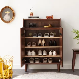 【hoi! 好好生活】預購60天★YW柏林橡木實木雙門雙層置物鞋櫃0.65M 胡桃木色 H83L03