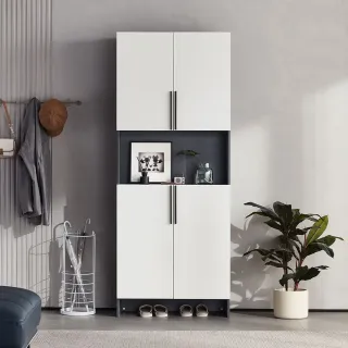 【hoi! 好好生活】Linsy現代簡約百變上下雙門玄關櫃0.8M 黑+白色 AK3O