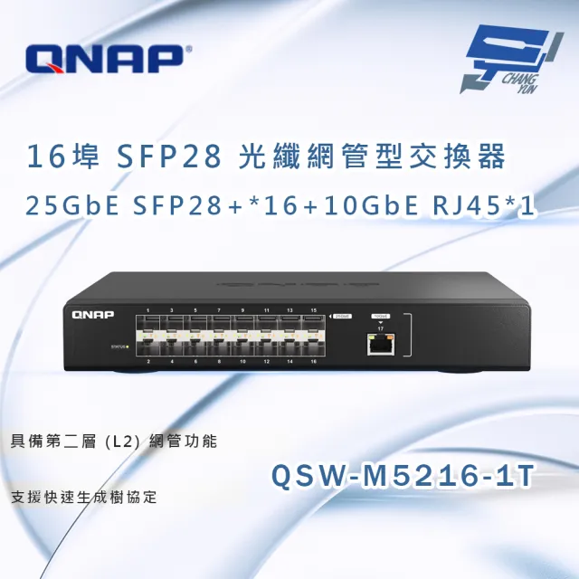 【QNAP 威聯通】昌運監視器 QSW-M5216-1T 16 埠 25GbE SFP28 光纖網管型交換器