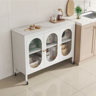 【慢慢家居】長虹玻璃門-岩板對開門鋼製餐廚櫃-120x42cm(餐櫃 餐邊櫃 電器櫃 廚房收納 收納櫃 廚房置物櫃)