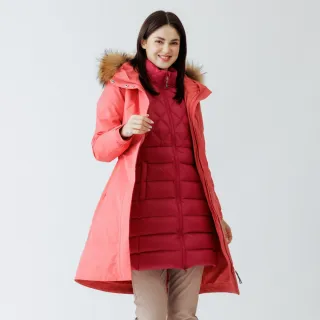 【Hilltop 山頂鳥】GORE-TEX二合一 施華洛世奇水鑽防水透氣石墨烯羽絨長版大衣外套 女款 玫瑰粉