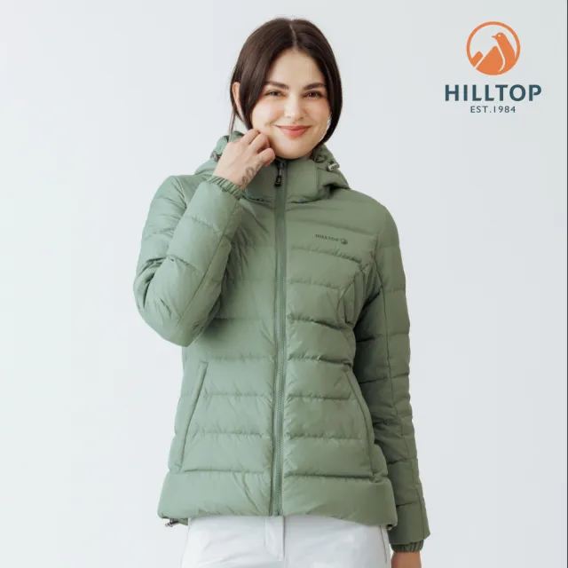 【Hilltop 山頂鳥】超潑水石墨烯蓄熱羽絨短大衣外套 女款 綠色｜PF22XF25ECM0