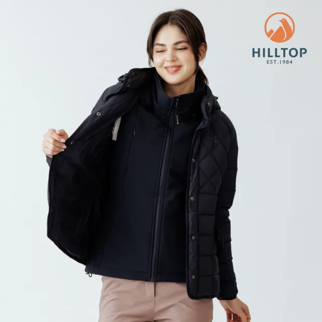【Hilltop 山頂鳥】超潑水石墨烯蓄熱羽絨短大衣外套 女款 黑｜PF22XF32ECA0