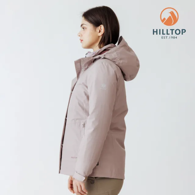 【Hilltop 山頂鳥】GORE-TEX單件式 施華洛世奇水鑽防水防風透氣短大衣外套可銜接內件 女款 卡其
