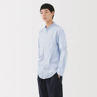 【MUJI 無印良品】男水洗平織布立領長袖襯衫(白色/黑色/卡其/煙燻藍/灰棕/灰直紋/藍直紋)