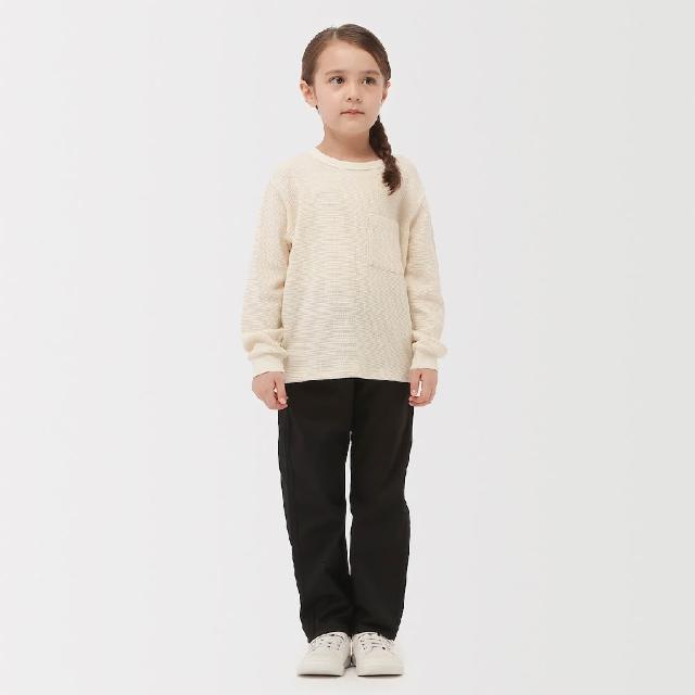 【MUJI 無印良品】兒童鬆餅紋圓領長袖T恤(原色/卡其綠/深藍)
