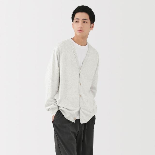 【MUJI 無印良品】男輕量裏毛V領開襟衫(灰色/黑色/粉米)