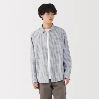 【MUJI 無印良品】男水洗牛津布扣領長袖襯衫(白色/淺米/淡藍/深藍/灰棕/灰直紋/深藍直紋)