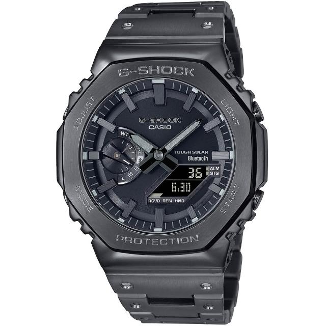 【CASIO 卡西歐】G-SHOCK 太陽能藍牙 金屬八角防護構造雙顯錶 父親節 送禮(GM-B2100BD-1A)